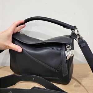 Black Asymmetrical Shoulder Bag with Silver Hardware